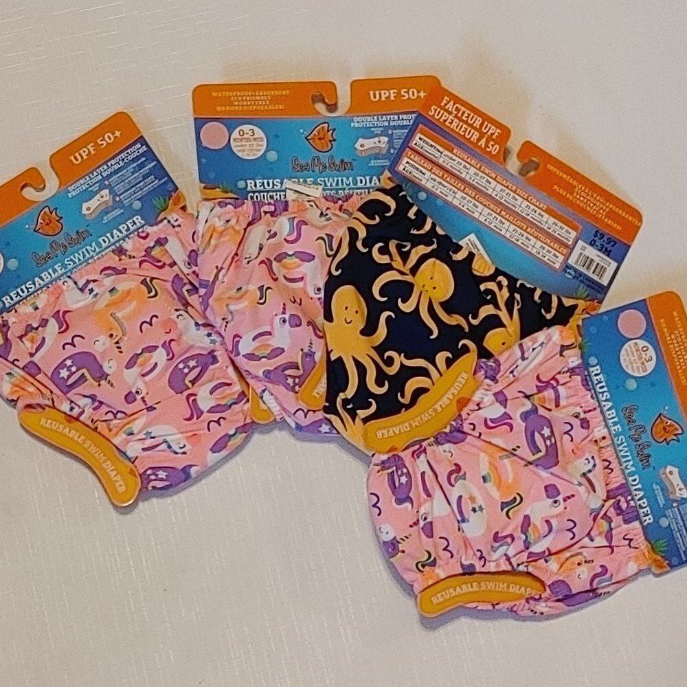 Sea Me Swim Reusable Swim Diapers CUTE Unicorn Friendly Octopus Lot or 4